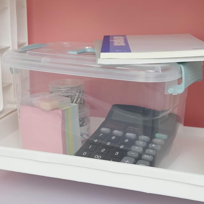 Sandmovie Clear Storage Latch Bin Plastic Storage Container Box with Lid and Handle 6 Packs
