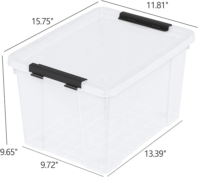 22 Qt Latching Storage Box Stackable Bin with Latch Lid Plastic Storage Container Tote Clear 4-Pack