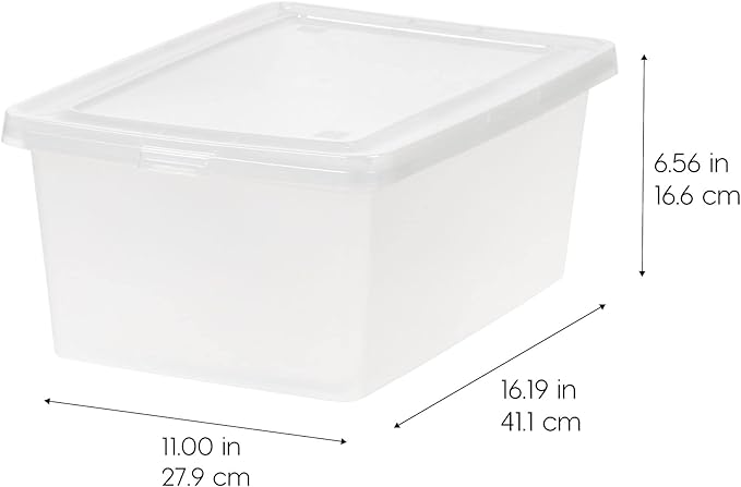 IRIS USA 12-Pack Storage Bins with Lids 15 Quart Shoe Boxes Clear Stackable Containers Organize Shoes Closet Shelves Organization Teacher Tools Game Storage - BPA-Free Plastic