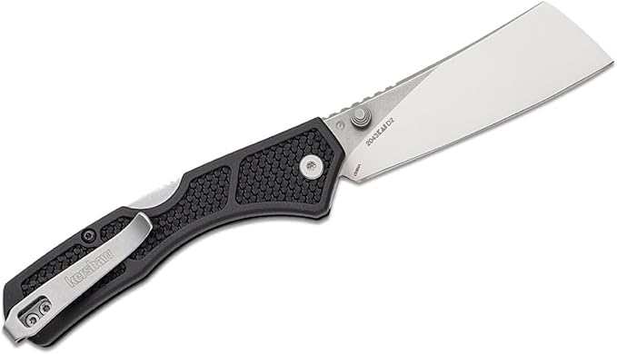 Kershaw Hatch Pocket Knife Black and Gray Design 3.15 Inch Steel Cleaver EDC with Manual Opening Reversible Deep Carry Everyday Carry Pocket Knife for Men and Women