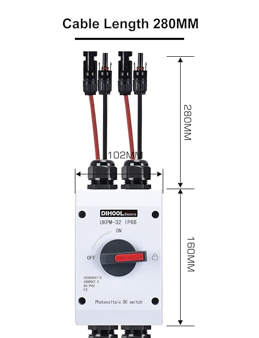 DIHOOL Solar Disconnect Switch32 Amp DC600V2 String 2 in 2 Out IsolatorIP66 Waterproof