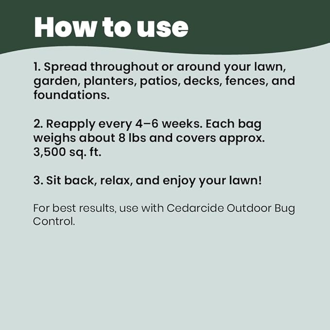 Cedarcide Lawn Home &amp Garden Cedar Granules | Repels Fleas Ticks Ants &amp Mosquitoes | Smells Great Easy to Use | Family &amp Pet Safe | 2 Bags (16 Lbs)