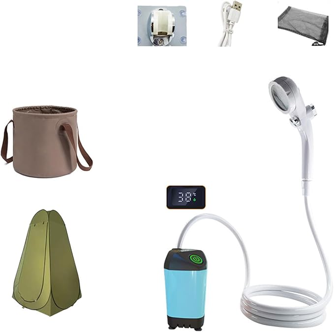 Portable Shower for Camping Outdoor Electric Shower Rechargeable Pumps with Digital Display Camping Shower Head Nozzle