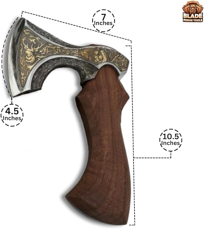 Carbon Steel Head with Hardened &amp Razor Sharpened Edge Rose Wood Handle Uniquely Designed Head Tomahawk Battle Axe with Premium Leather Sheath