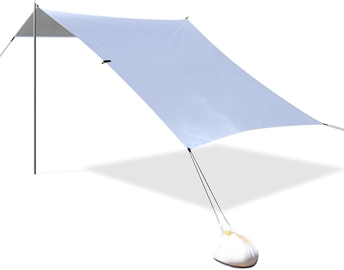 Solid Color Pure Plain Lavender Stable Beach Tent UPF50+ Protection Water-Resistant Sun Shelter Includes Sand Shovel Sandbags Stability Poles for Camping Trips Fishing Backyard Fun or