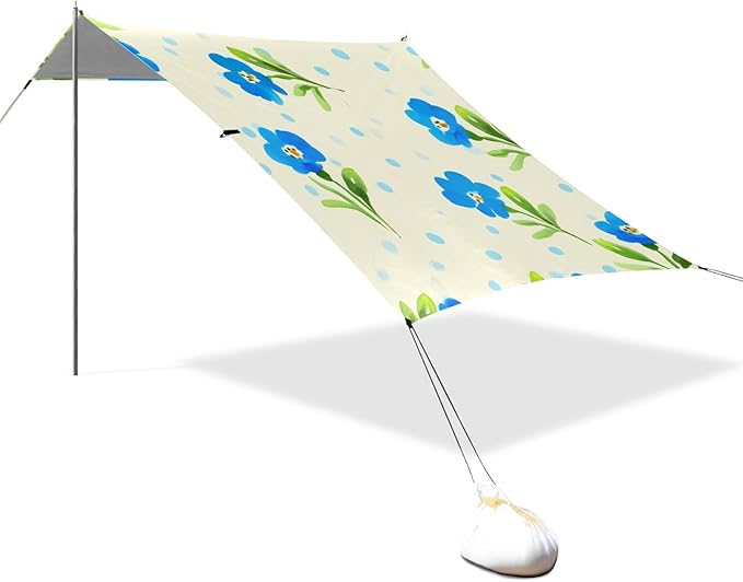 Beach Canopy with Windproof Ropes &amp Sandbags Beach Tent Sun Shade Sun Shelter for Camping Trips Fishing Backyard Fun or Picnics Flowers