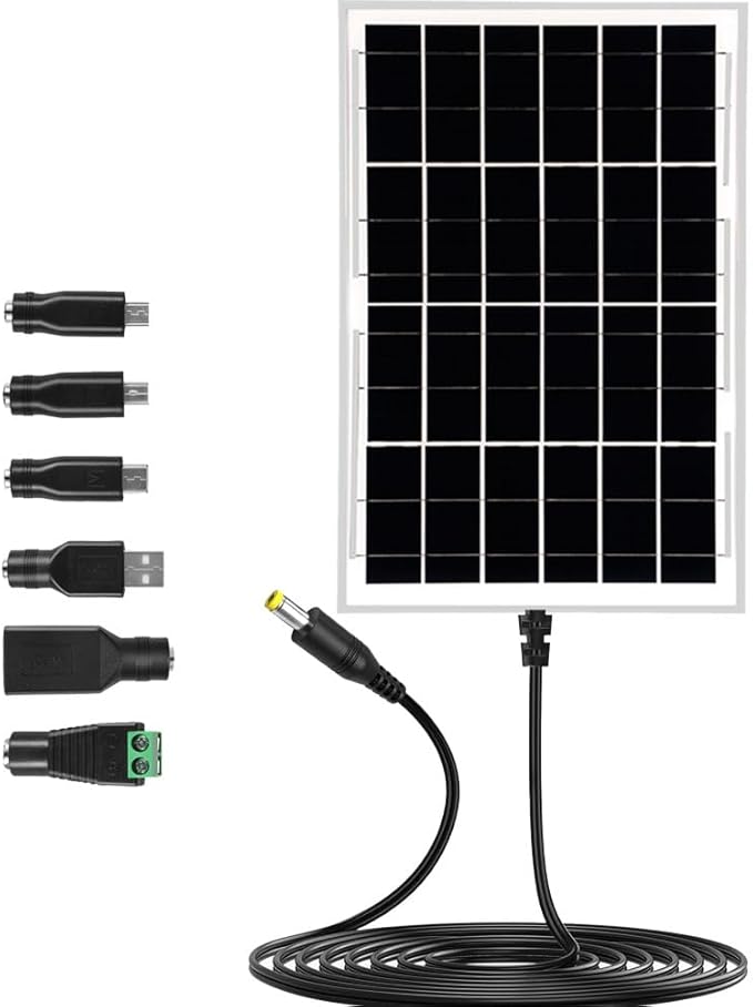 12V Solar Panel with 6 Optional Adapter Plugs10W Solar Panel Battery Charger Portable for Vehicle Gate Opener Electrical Fence Chicken Coop Lawn Tractor Boat