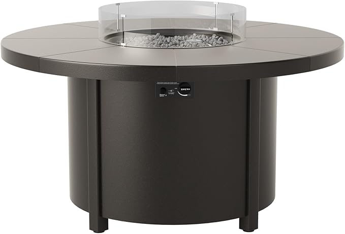 Kurapika Propane Round Fire Pit Table 48in 40000 BTU Auto-Ignition Round Gas Fire Pits CSA Certification Wider Desktop Round Fire Tables with Windshield White Stone and Lid for Outside Patio