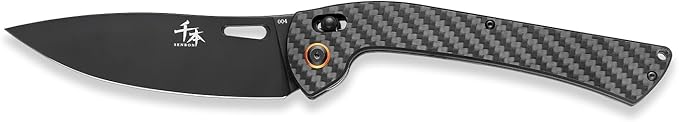 SENBON foldable chef's knife AUS-8 stainless steel with black titanium plating carbon fiber handle with back clip portable outdoor folding fruit petty knife
