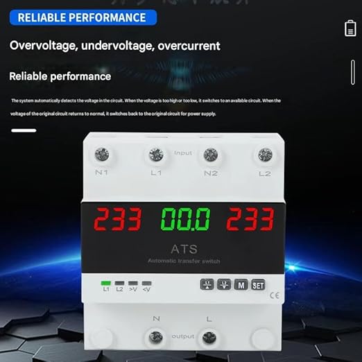 63A 2P 110V Automatic/Manual Transfer Switch ATS with Led Display L1 Priority Din Rail Mount for Generator &amp Mains Power