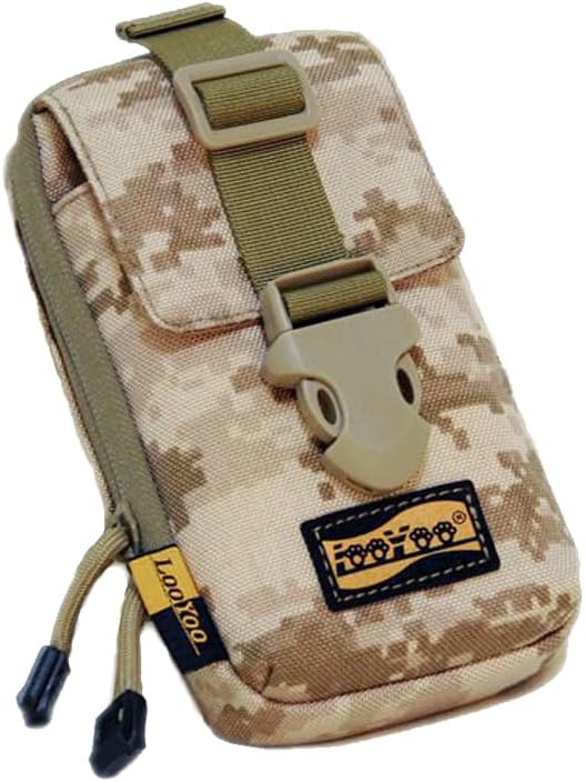 Looyoo/A148 Tactical Phone Pouch with Shoulder Strap EDC Utility Waist Pack Dual Layer Nylon Black and Khaki