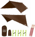 Gold Armour Rainfly Tarp Hammock Premium 14.7ft/12ft/10ft/8ft Rain Fly Cover Waterproof Ultralight Camping Shelter Canopy Survival Equipment Gear Camping Tent Accessories (Brown 10ft x 10ft)