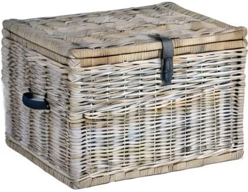 The Basket Lady Handwoven Deep Wicker Storage Trunk Natural Rattan Wicker Chest with Lid and Handles for Blankets and Home Organization-Serene Grey Extra Large 30 L x 21 W x 20.5 H