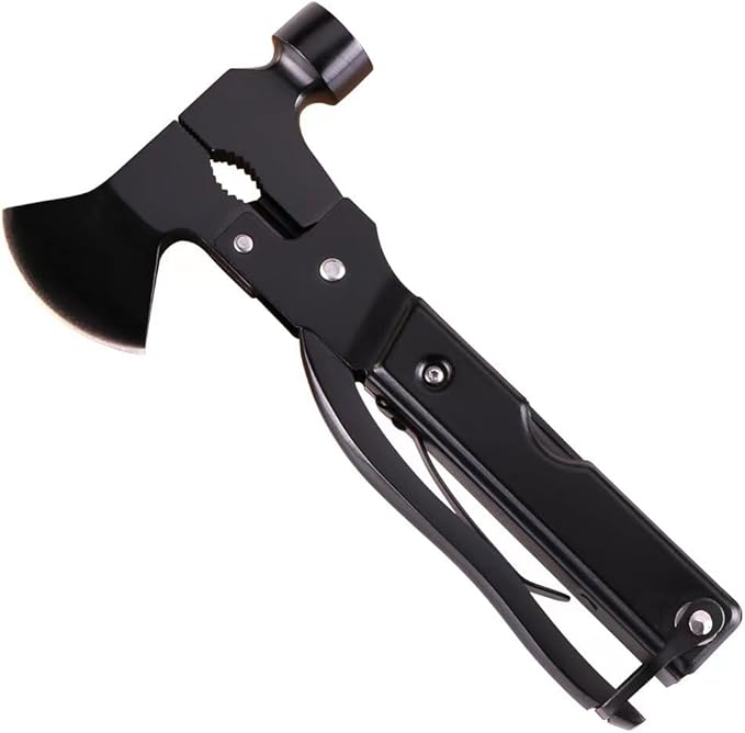 Multifunctional Axe Life Hammer Broken Window Hammer Outdoor Camping Ground Hammer Suitable for Camping Survival Hiking Fishing (Black)