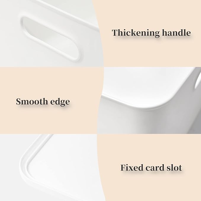 Yishyfier Plastic Storage Baskets Bins Boxes With LidsOrganizing Container White Storage Organizer Bins For Shelves Drawers Desktop Playroom Classroom Office3-Pack(M+2S)
