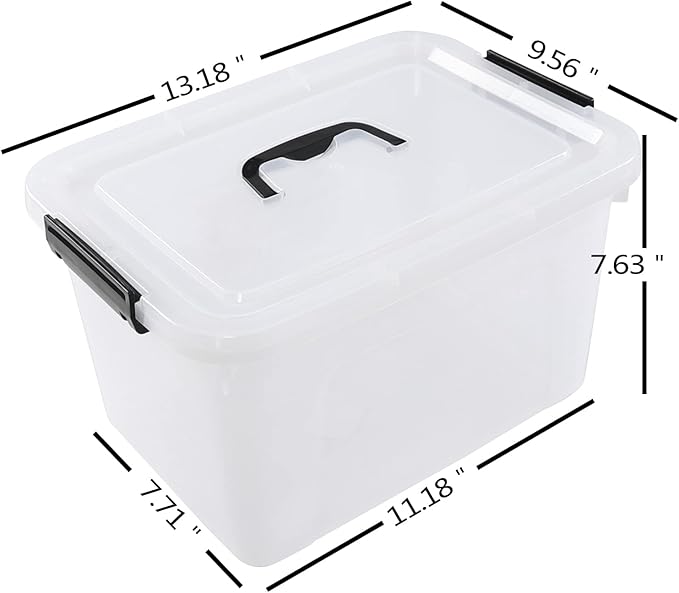 12 Quart Plastic Storage Bin with Lid Clear Latch Box 6 Packs