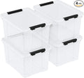 23 L Clear Plastic Storage Box with Lid Stackable Lidded Storage Bin Container with Wheels and Secure Latching Buckles 4 Packs