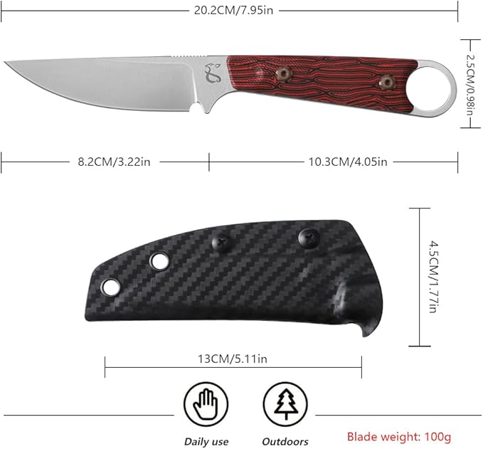 Fixed Blade Knife with Sheath3.22inch N690 Steel Blade KnivesEDC Knife Ergonomic G10 Handle with Full Tang Design Knives for OutdoorGift for Men&ampWomen(Muticolored)
