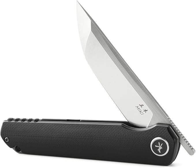 Miki Pocket Samurai Folding Knife G10 Handle Tanto w/ D2 Plain Blade Outdoor Camping Hiking Knife Fishing And Everyday Carry nique Tool Gift for EDC Men Women (Black-A)