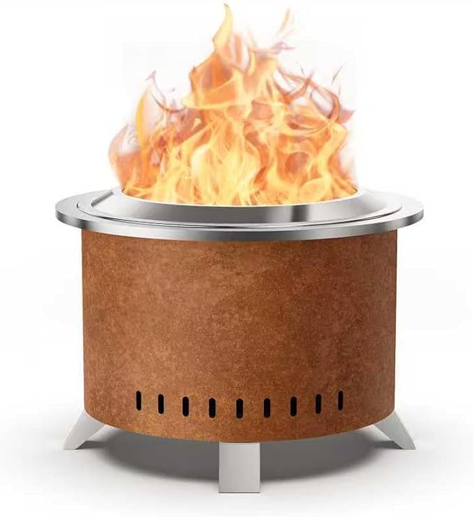 Verdeluxe Smokeless Fire Pit22 Inch Stainless Steel Firepit Outdoor Wood Burning Fire Pit with CoverSmokeless Firepits for Outside Backyard Patio Garden Camping(Rusty)