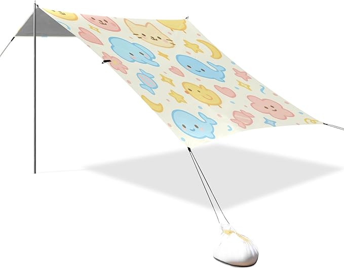 xigua Cartoon Animals Beach Tent Sun Shelter with Carrying Bag - Silver Coated Oxford Fabric Beach Canopy for Beach Camping Fishing - Includes Windproof Ropes Sandbags &amp Stakes