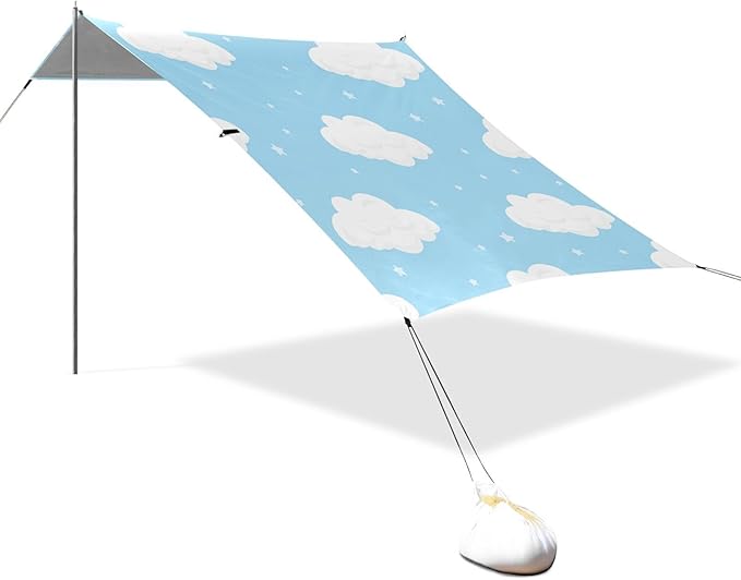 Beach Canopy with Windproof Ropes &amp Sandbags Beach Tent Sun Shade Sun Shelter for Camping Trips Fishing Backyard Fun or Picnics Cloud