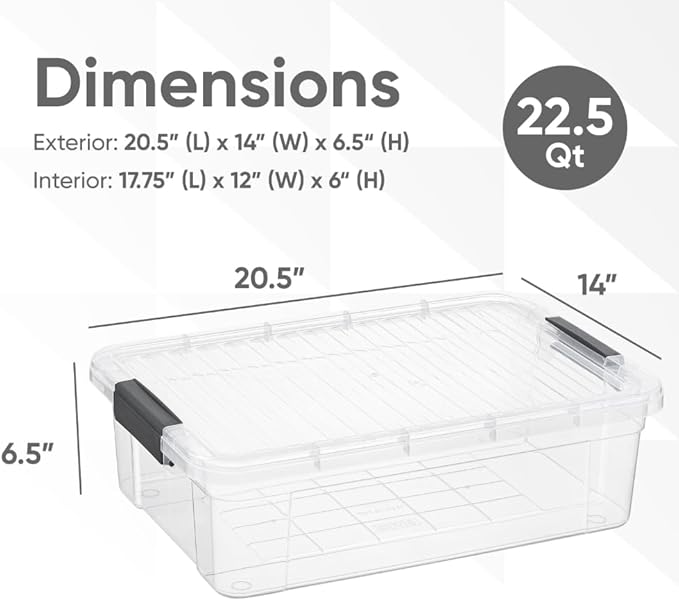 Superio Storage Bins with Lids Clear Plastic Containers for Organizing Stackable Totes BPA Free Odor Free Organizer Boxes for Home and Dorm (6 Pack 22.75 Qt)