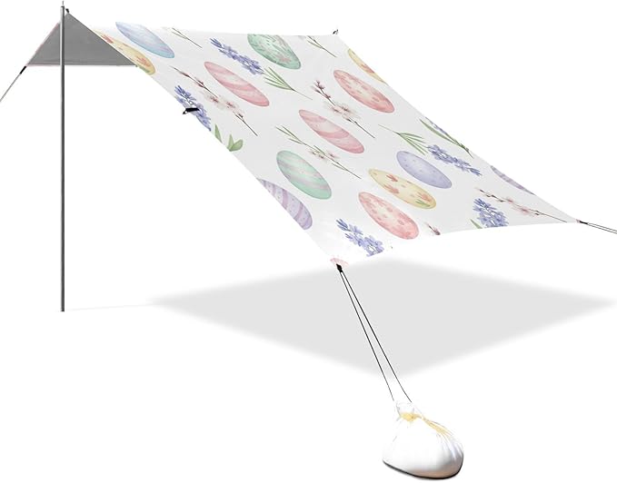 xigua Easter Egg Beach Tent Sun Shelter with Carrying Bag - Silver Coated Oxford Fabric Beach Canopy for Beach Camping Fishing - Includes Windproof Ropes Sandbags &amp Stakes