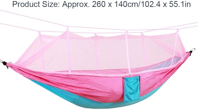 260x140cm Lightweight Outdoor Mosquitoes Net Hammock Camping Swing with Rollover Prevention(260cm-Pink and Sky Blue)