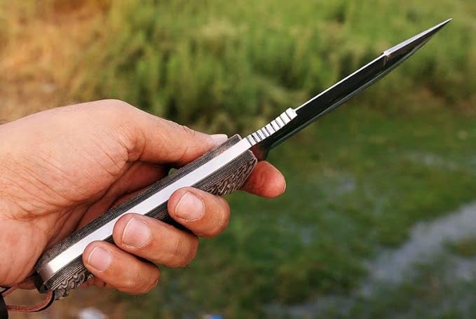 The Ravager D2 Tool Steel Blade Full Tang Fixed Blade BushcraftHunting Survival Knife with Genuine Cow Hide Genuine Leather Sheath &amp Fire starter &amp Sharpening spike