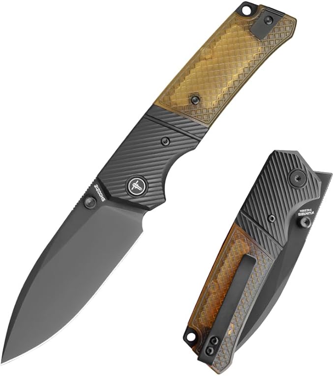 SHO0ZlZ XUN125-JUB Pocket Folding Knife for Man 3.27 14C28N Steel PVD BladeUltem Handle with Reversible Clip for Camping &amp EDC.