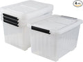30 L Clear Plastic Storage Bin with Wheels Lidded Latching Box 4 Pack