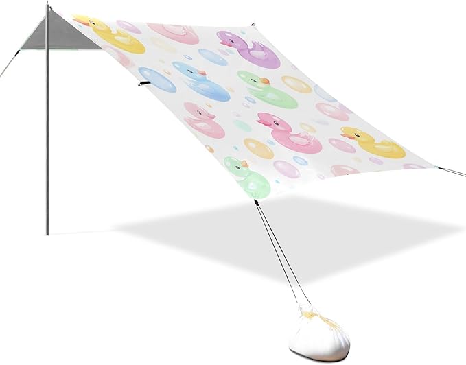 ALAZA Rainbow Duck Bubble Beach Tent Sun Shelter UPF50+ Protection Beach Shade Canopy w/ 4 Sandbags for Outdoor Camping Fishing Backyard Fun Picnic 10x9 ft