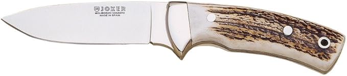 Joker Knife of whole mount with ferrule hooks in shaft of deer blade MOVA of 3.9 in total 8.2 in with leather sheath CC23 + multipurpose card of gift