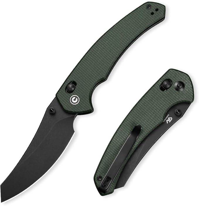 CIVIVI Sixgill Folding Pocket Knife for EDC 3.41'' Nitro-V Blade Micarta Handle Deep Carry Reversible Clip Gift for Men Women C24050-3 (Green)