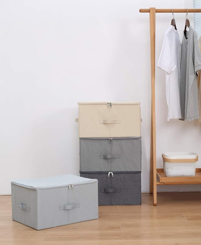 iwill CREATE PRO Collapsible Rigid Storage Bins with Lid Shelves Clothes Storage Cubes Tide Up Your Wardrobe Beige Set of 2