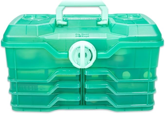 Best Kept Portable Cosmetic Organizer with Compartments | Makeup Organizer Box For Vanity | Skin Care | Jewelry | Cosmetic Train Case | Hair &amp Grooming Storage Case | Green translucent