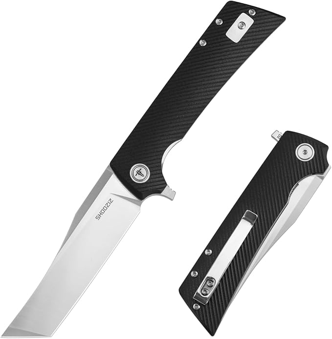 Pocket Folding knife with Clip3.55 D2 Steel Tanto Flipper BladeG10 For EDC Men WomenCamping Hiking Daily Work Everyday Carry Knives XUN112-BGS(Satin)