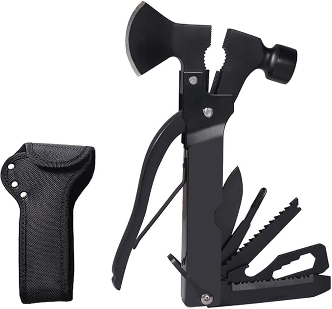Multifunctional Axe Life Hammer Broken Window Hammer Outdoor Camping Ground Hammer Suitable for Camping Survival Hiking Fishing (Black)