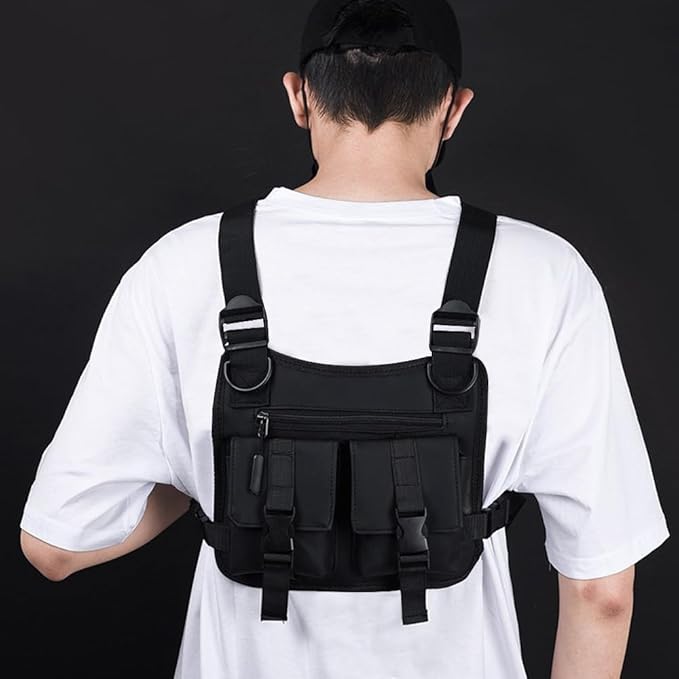 MiOYOOW Sports Chest Bag Waterproof Front Chest Bag 3 Pockets Tactical Chest Pack for Walking Hiking Cycling Running
