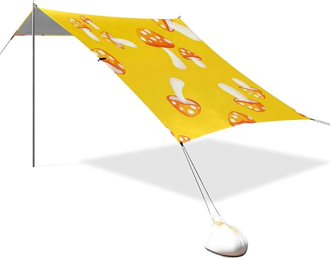 Beach Canopy with Windproof Ropes &amp Sandbags Beach Tent Sun Shade Sun Shelter for Camping Trips Fishing Backyard Fun or Picnics Mushroom