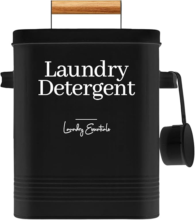 Simplation Modern Farmhouse Laundry Detergent Container for Laundry Room Decor and Accessories Metal Laundry Pods Container Laundry Powder Holder for Laundry Room Organization (Black)