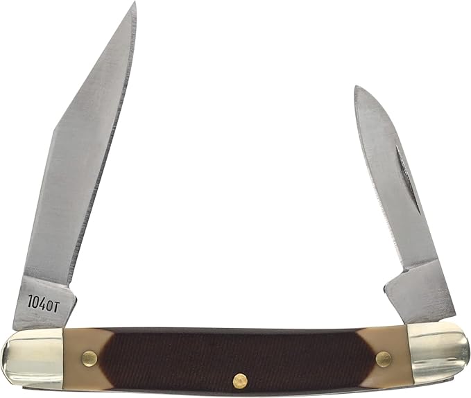 Old Timer 104OT Small Canoe 4.7in Stainless Steel Traditional Folding Pocket Knife with Clip Point and Drop Point Blades Sawcut Handle and Convenient Size for EDC Camping Hunting and Outdoors