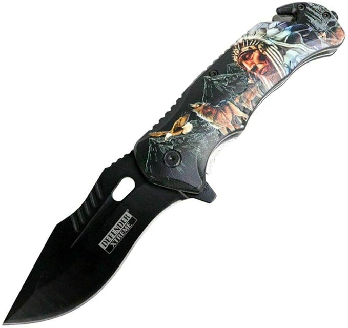 8.5 Defender Chief of the Wild Spring Tactical Assisted Folding Pocket Knife