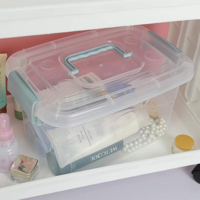 Sandmovie Clear Storage Latch Bin Plastic Storage Container Box with Lid and Handle 6 Packs