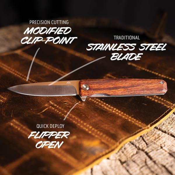 OUTDOOR EDGE Peleus 3.3 EDC Folding Knife – Corrosion-Resistant Clip-Point Blade with Reinforced Tip Slim Rosewood Handle &amp Liner Lock Lightweight Pocket Knife for Men &amp Women