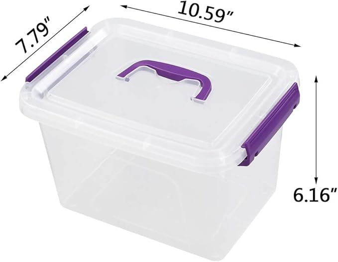 Farmoon 6 Quart Clear Storage Bin Small Plastic Stackable Box/Cotainer with Lid and Purple Handle 6 Packs