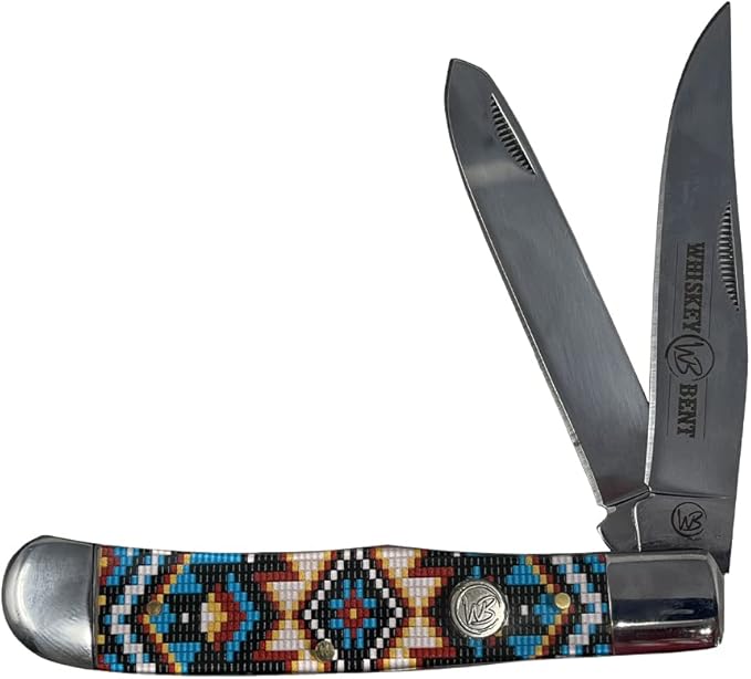 WHISKEY BENT HAT CO. Traditional Trapper Folding Pocket Knife 4.125 Closed Length 440C Stainless Steel Blades (Southwest Sand)