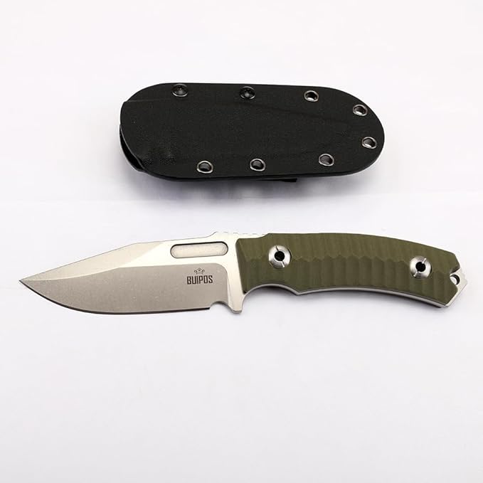 BD02 Fixed Edge Knife 22.9CM Stainless Steel Blade G10 Handle Full Edge EDC Tool Straight Knife for Work Camping Survival (Stone Wash Black Stone Wash White) (Green handle and white blade)