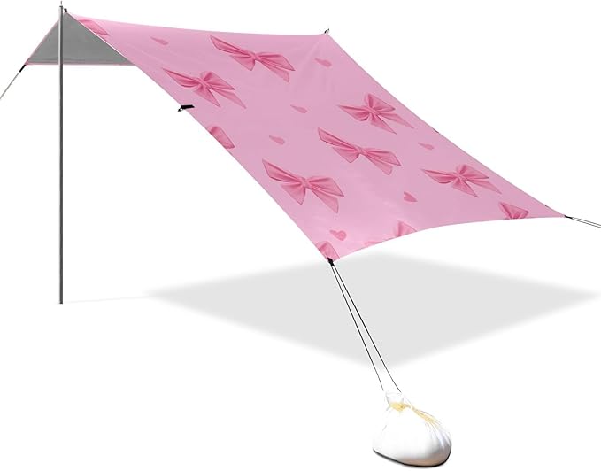 ALAZA Bow Heart Stripe Beach Tent Sun Shelter Portable Canopy Sunshade for Outdoor Camping Picnics Backyard Fun 10x9 ft